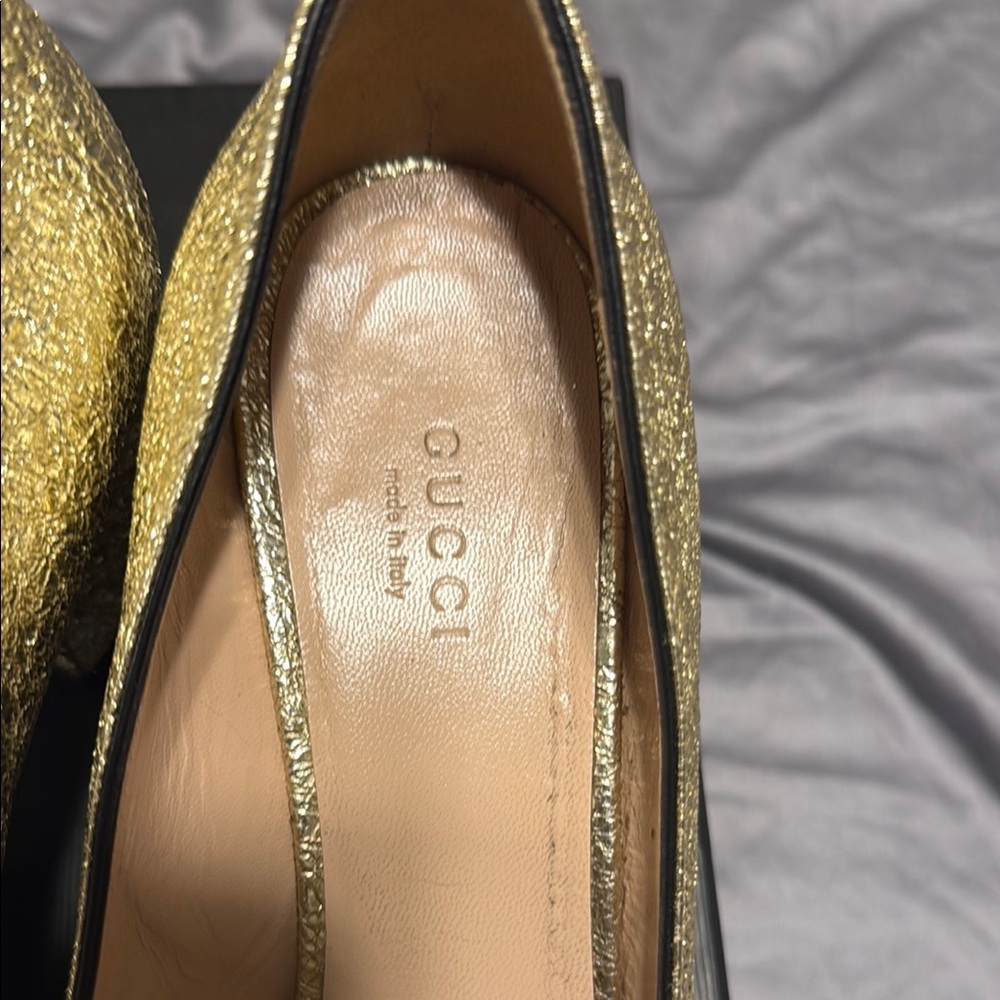 Gucci Gold Metallic Heels with Fringe Detail - Picture 2 of 10